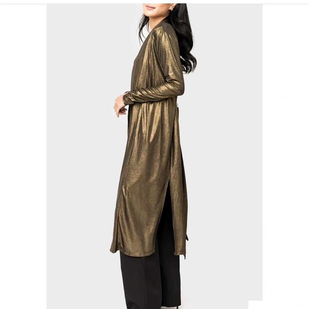 Gold Black Foil Knit Duster With Self-Tie Belt brand new with tags - Picture 3 of 3